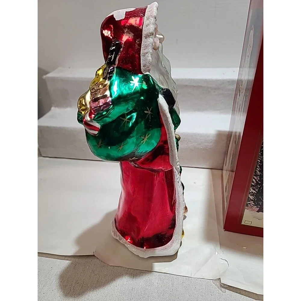 Vintage 12” Victorian Santa Hand Painted Blown Glass Glitter Christmas